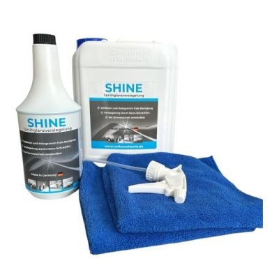 Unikum SHINE Sprühglanzversiegelung SET 5 Liter + 1 Liter Sprühflasche inkl. 2x Mikrofaser Tücher 300 GSM 40x40
