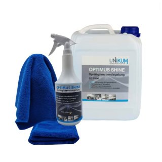 Unikum OPTIMUS SHINE Sprühglanzversiegelung SET 5 Liter + 1 Liter Sprühflasche inkl. 2x Mikrofaser Tücher 300 GSM 40x40