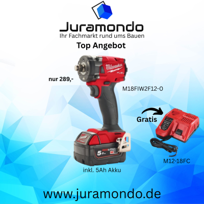 Sommer Aktion M18FIW2F12-0 M18 FUEL™ 1/2" vierkant-Akku-kompakt Schlagschrauber mit Sprengring + M18B5 5Ah Akku + Gratis M12-18FC