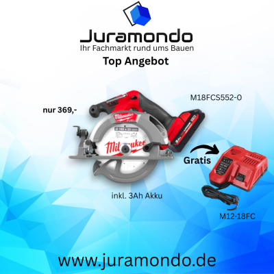 Sommer Aktion Milwaukee M18FCS552-0 M18™ Fuel™ Akku-Kreissäge + M18HB3 3Ah + Gratis M12-18FC