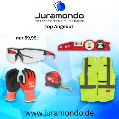 Geschenk Set Warnschutzweste gelb Größe L/XL + Schnittschutzhandschuhe + Schutzbrille + Bandmaß