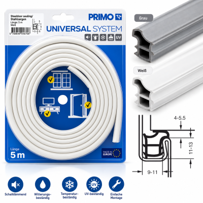 Primo Universaldichtung Ferrum 911 5 m | Dichtung für Stahlzargen | verschiedene Farben
