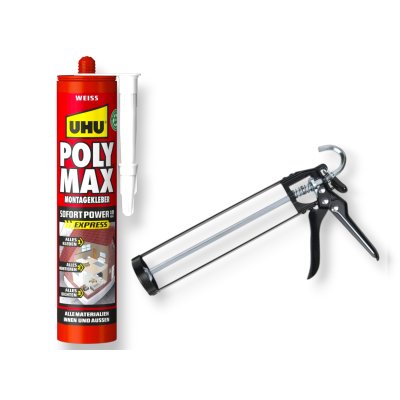 UHU PolyMax Vorteilsset | Sofort Power 440 g weiß |  inkl. Kartuschenpresse | Verschiedene Ausführungen