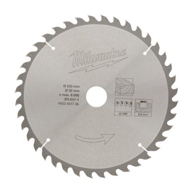 Milwaukee 235/30 mm Z40 Kreissägeblatt Holz für Handkreissägen